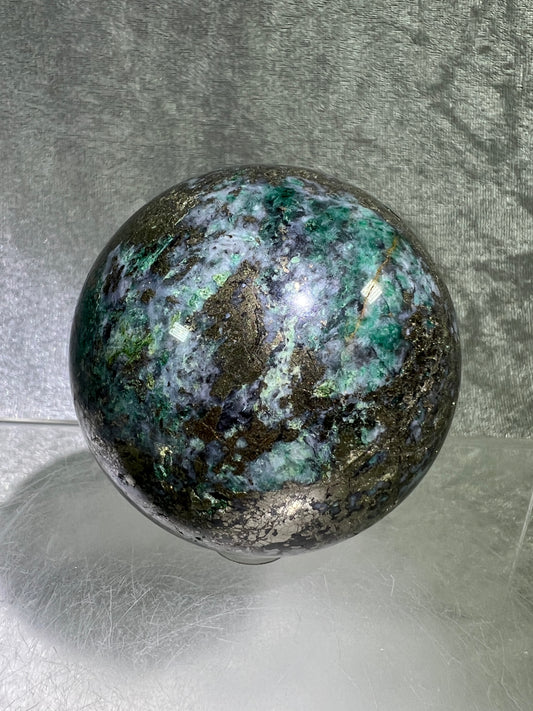 Atacamite And Pyrite Sphere. 64mm. High Quality Rare Sphere. Gorgeous Color Combination.