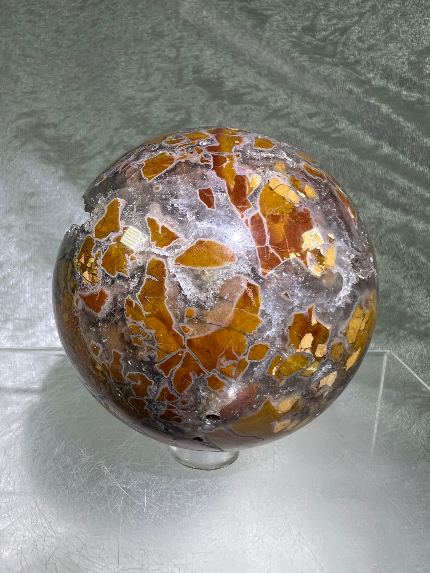 Indonesian East Java Plume Agate Sphere. 66mm. Stunning Sugar Druzy. Very Rare Beautiful Sphere.