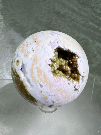 Ocean Jasper Sphere. Gorgeous Sugar Druzy Sphere. Stunning Colors On This Amazing Display Crystal