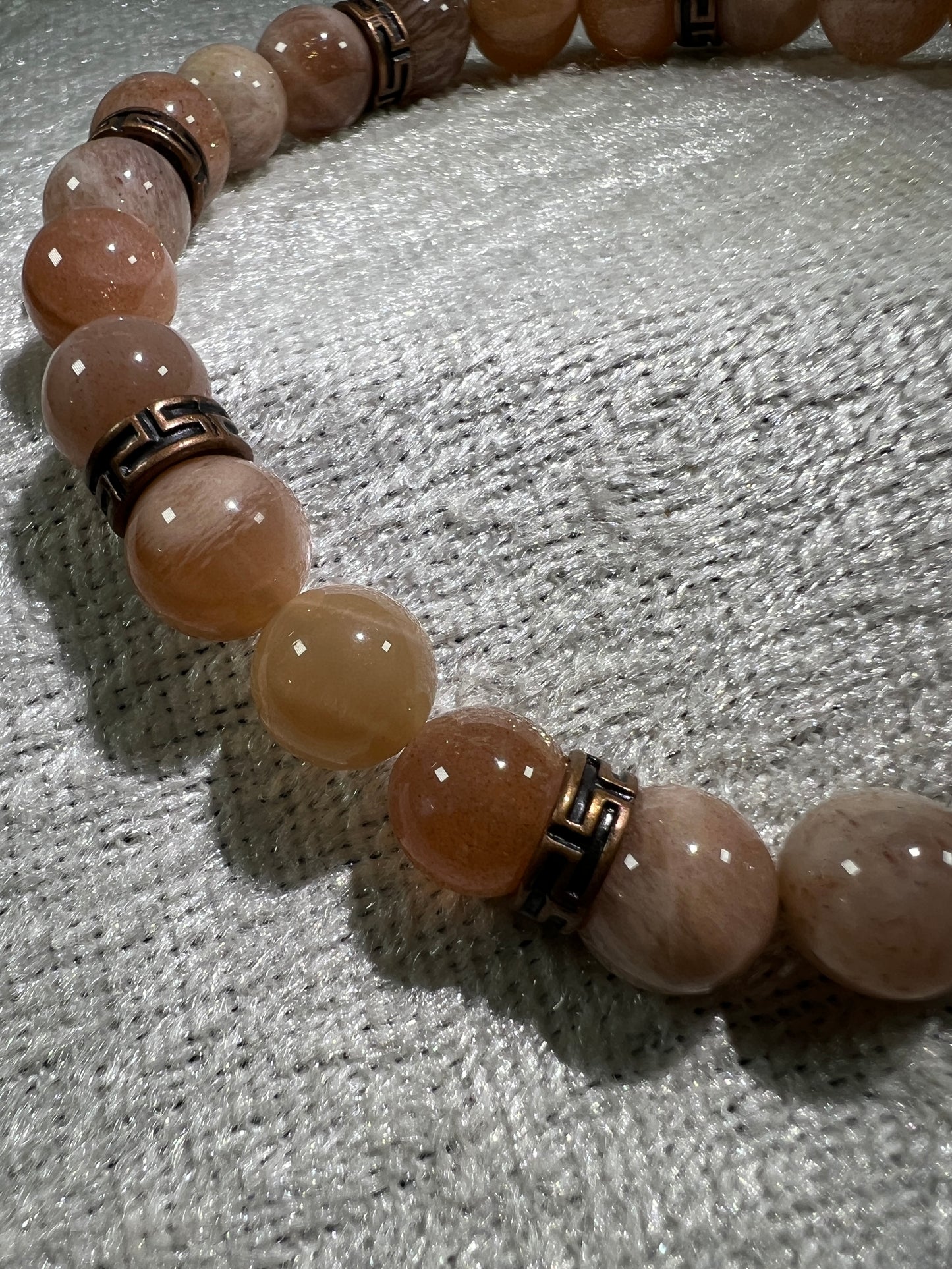 Peach Moonstone Bead Bracelet. 8mm. Gorgeous Crystal Bracelet With Amazing Spacers.