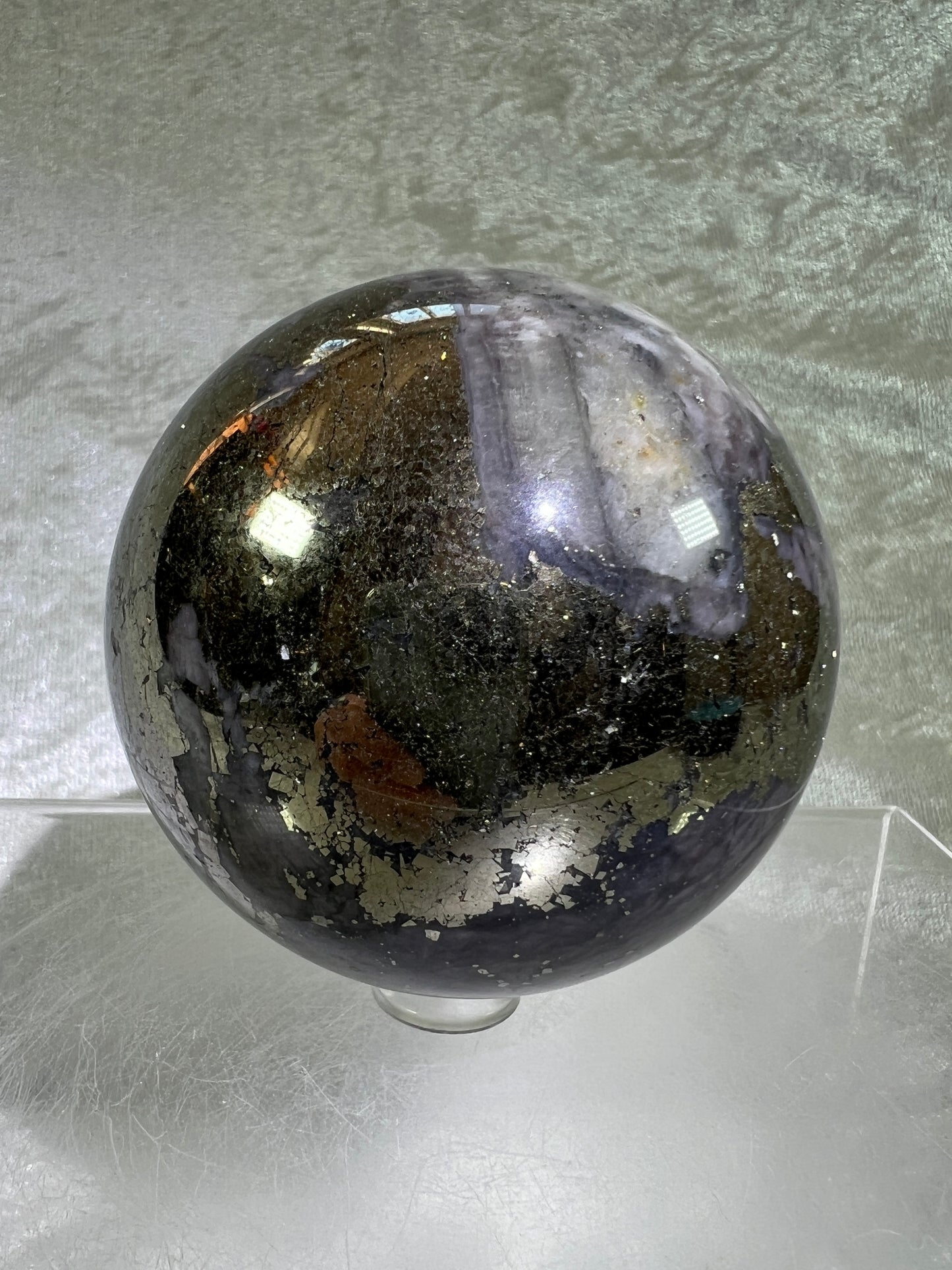 Pyrite And Purple Agate Sphere. 71mm. Gorgeous Large Sphere. Beautiful Color Combination.