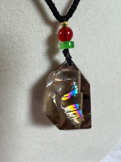 Smoky Quartz Pendant With Huge Rainbows. High Quality One Of A Kind Crystal Pendant