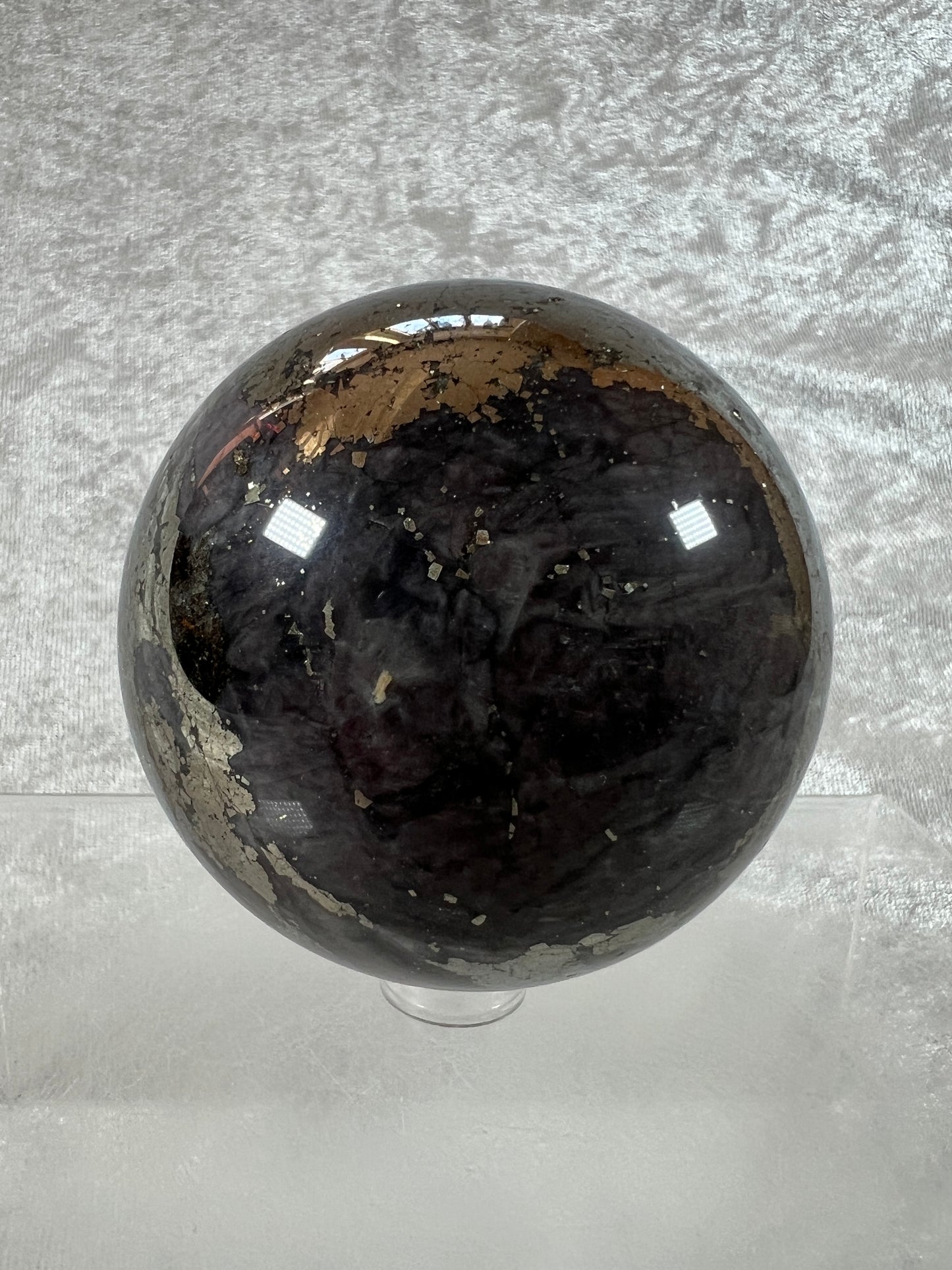 Pyrite And Purple Agate Sphere. 71mm. Gorgeous Large Sphere. Beautiful Color Combination.