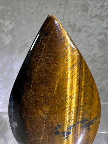 Blue Tigers Eye Crystal Flame. Gorgeous Hawks Eye Freeform Flame.