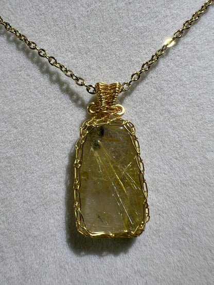 Rutile Quartz Pendant. Stunning Wire Wrap Rutile Necklace. Gorgeous Rutilated Quartz