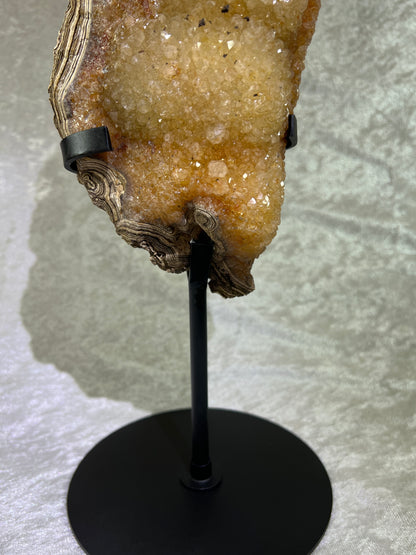 Limonite Crystal Specimen. Stunning Druzy Specimen. Amazing Colors And Banding. Custom Made Metal Stand.