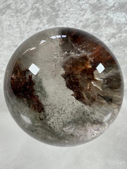 Garden Quartz Lodolite Sphere. 51mm. Stunning High Quality Orange And Green Landscape.