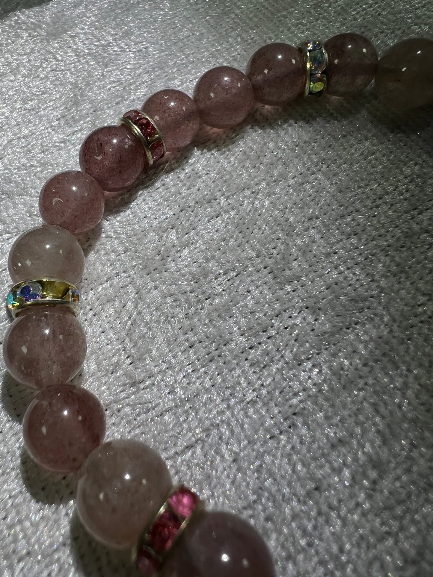 Strawberry Quartz Crystal Bead Bracelet. Gorgeous Rare Quartz. 8mm. Two Different Styles Of Spacers