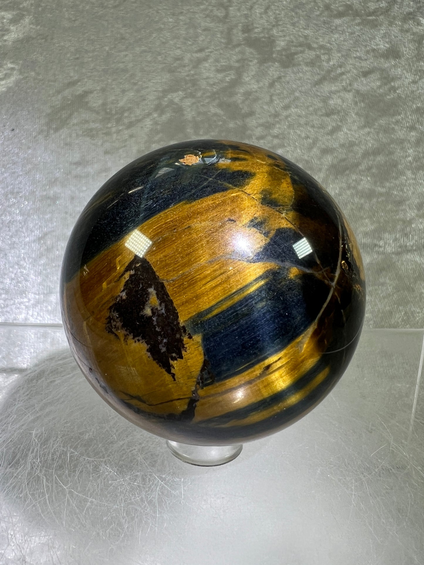 Blue Tigers Eye Sphere. Rare Blue And Gold Hawks Eye Crystal. Beautiful Colors And Flash