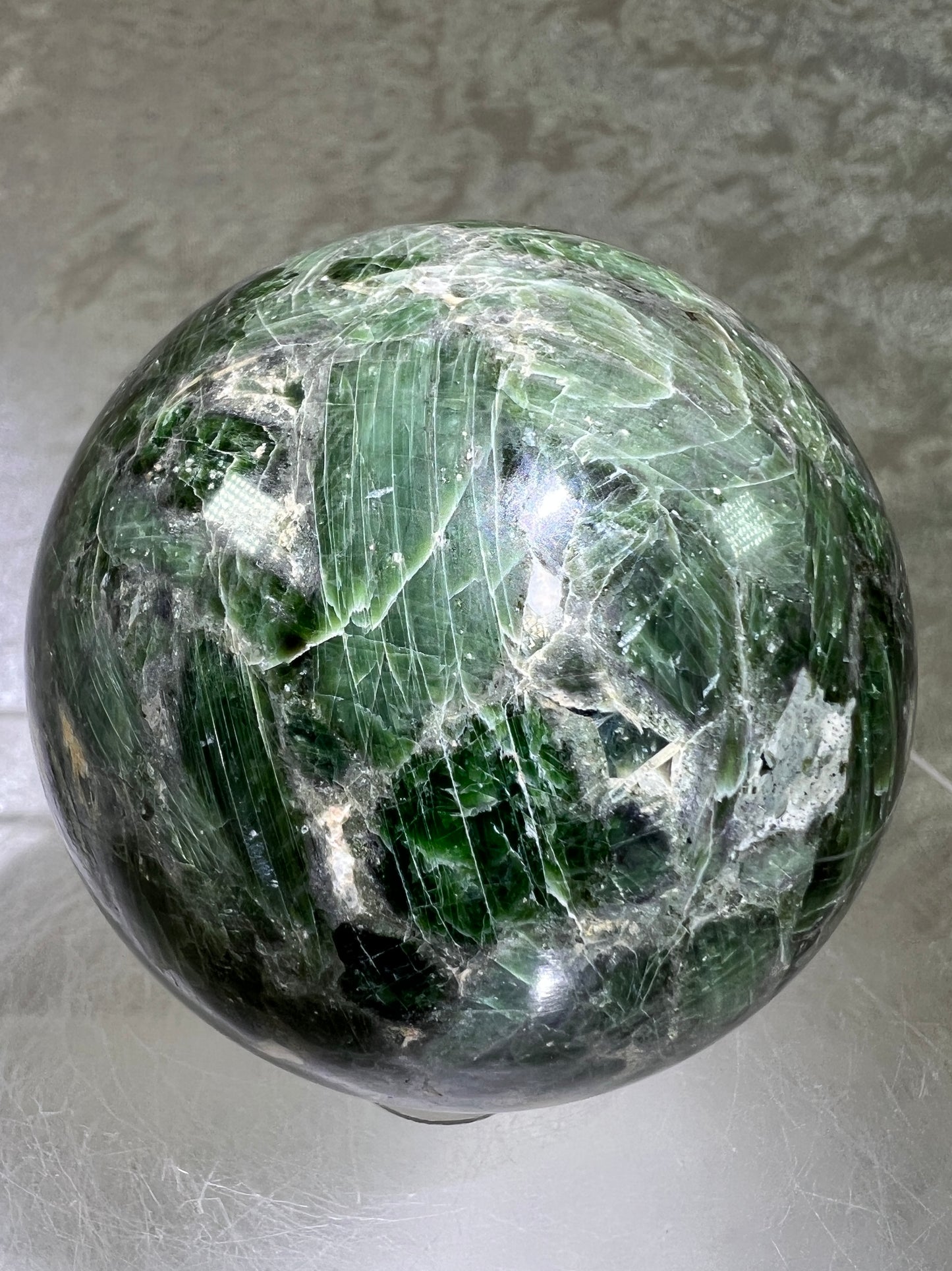 Diopside Crystal Sphere. 67mm. Very High Quality Display Sphere. Gorgeous Colors With Lots Of Beautiful Flash