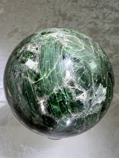 Diopside Crystal Sphere. 67mm. Very High Quality Display Sphere. Gorgeous Colors With Lots Of Beautiful Flash