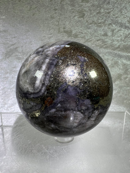 Pyrite And Purple Agate Sphere. 71mm. Gorgeous Large Sphere. Beautiful Color Combination.