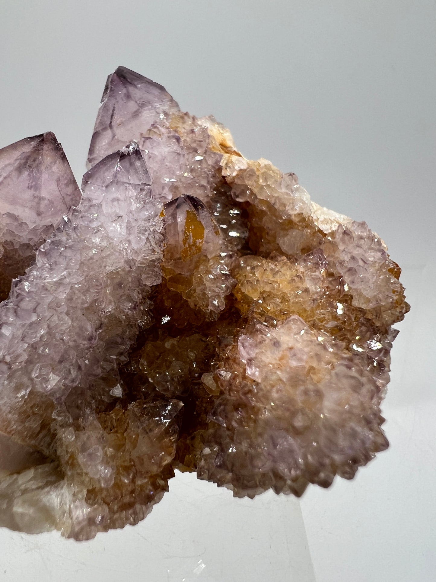 Spirit Quartz Cluster. Amazing Colors With Limonite Inclusions. Beautiful Ametrine Cactus Quartz, Fairy Quartz From South Africa.