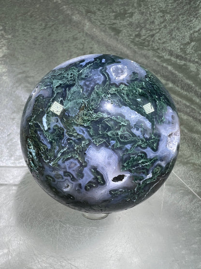 Moss Agate Sphere. 77mm. Amazing Druzy Blue Moss Agate. Rare Colors With Gorgeous Patterns.