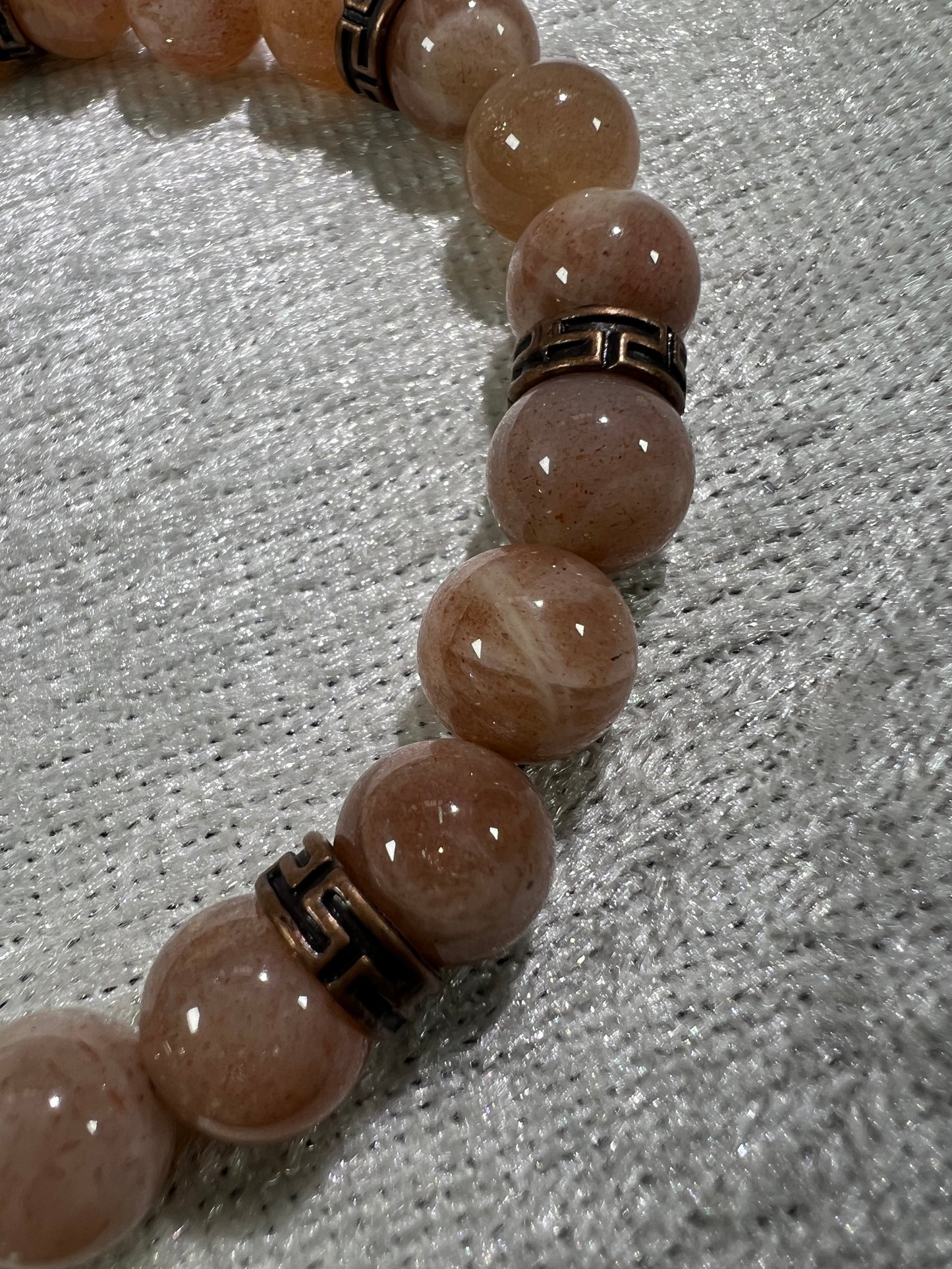 Peach Moonstone Bead Bracelet. 8mm. Gorgeous Crystal Bracelet With Amazing Spacers.