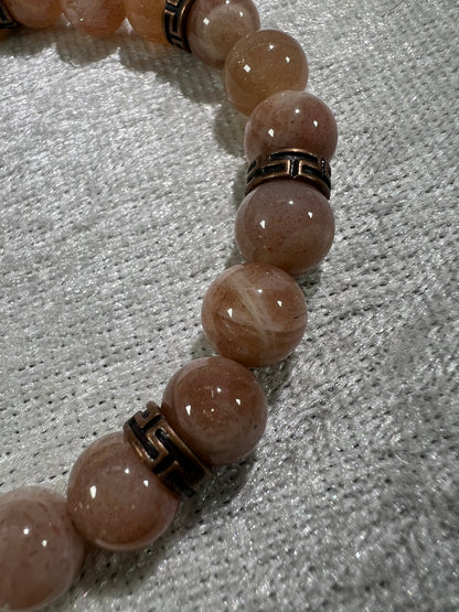 Peach Moonstone Bead Bracelet. 8mm. Gorgeous Crystal Bracelet With Amazing Spacers.