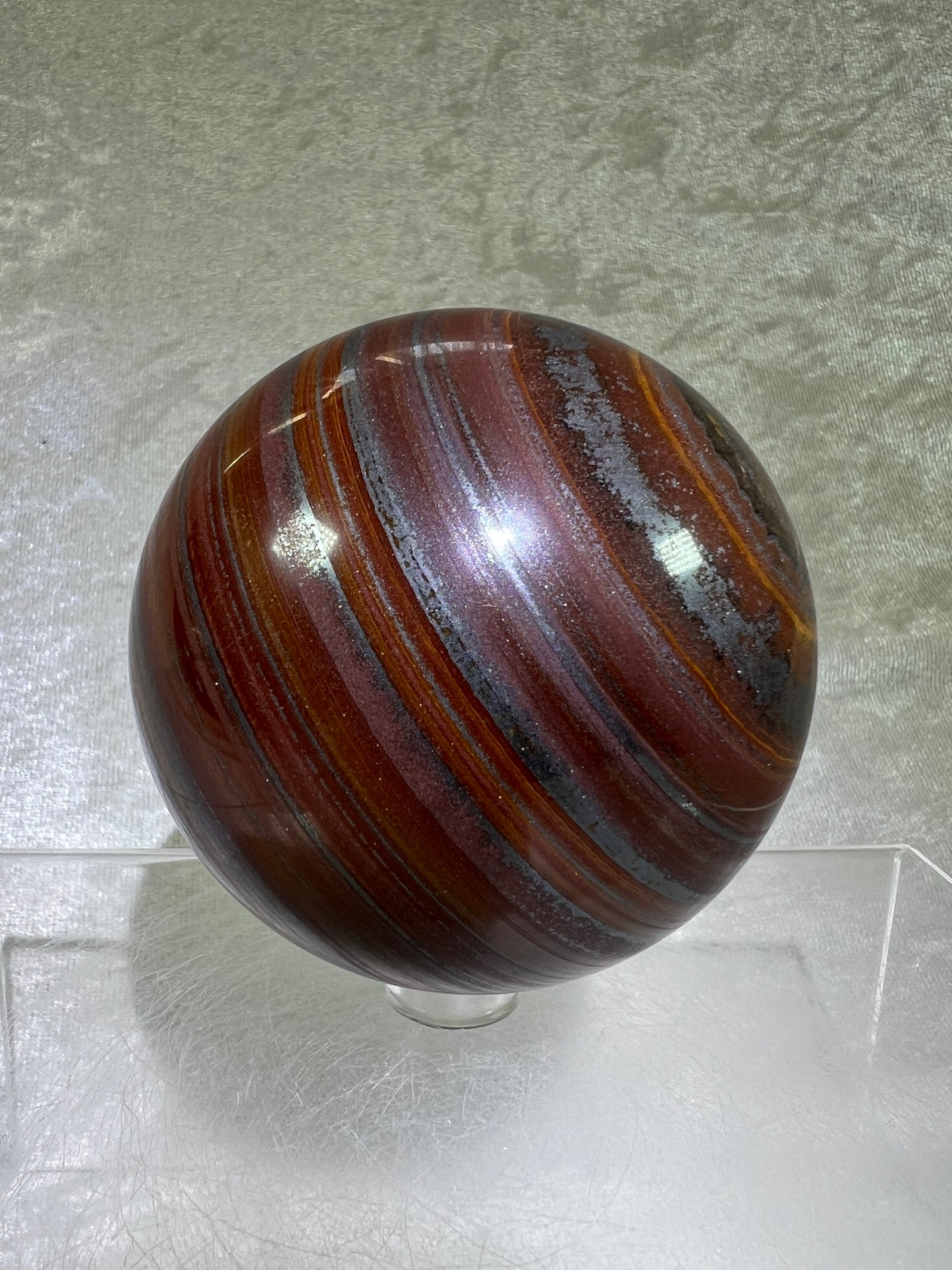 Tiger Iron Crystal Sphere. 74mm. Gorgeous High Quality Display Sphere With Amazing Flash.