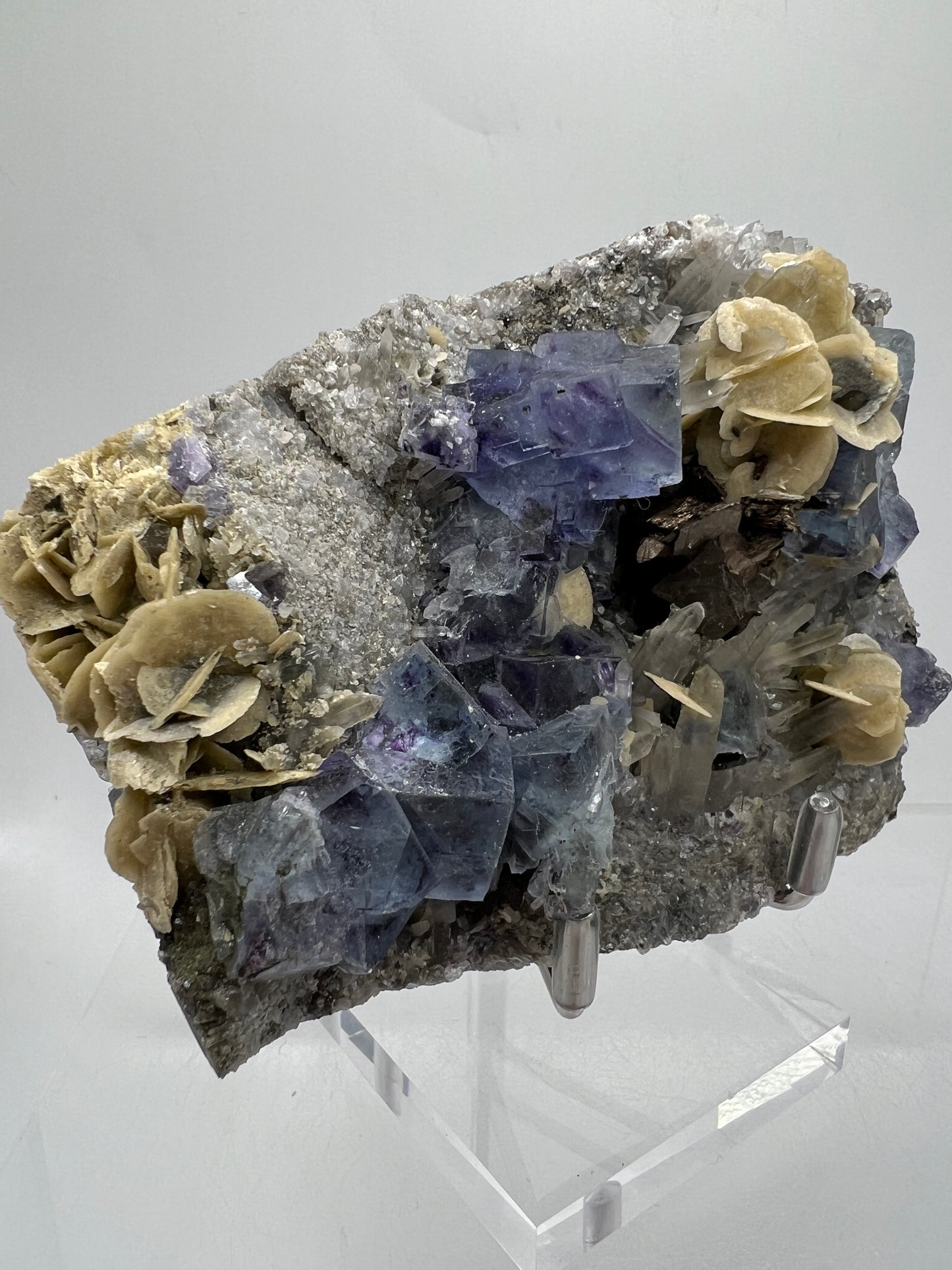 Fluorite, Muscovite, Pyrite, And Quartz Specimen. World Famous Yaogangxian Fluorite Cubes. High Quality Mixed Mineral Display Specimen.