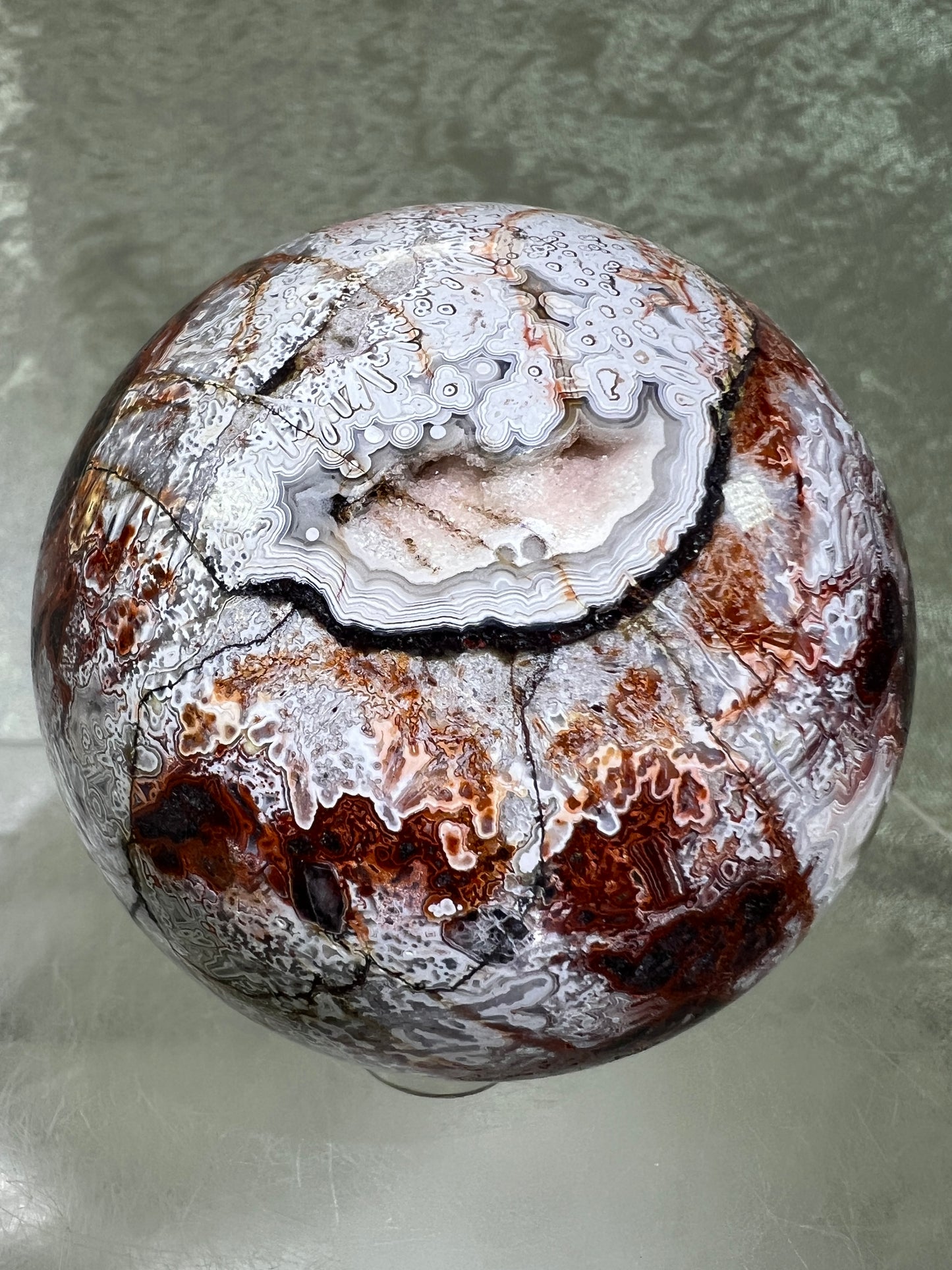 Mexican Crazy Lace Agate Sphere. 72mm. Gorgeous High Quality With Amazing Colors And Patterns