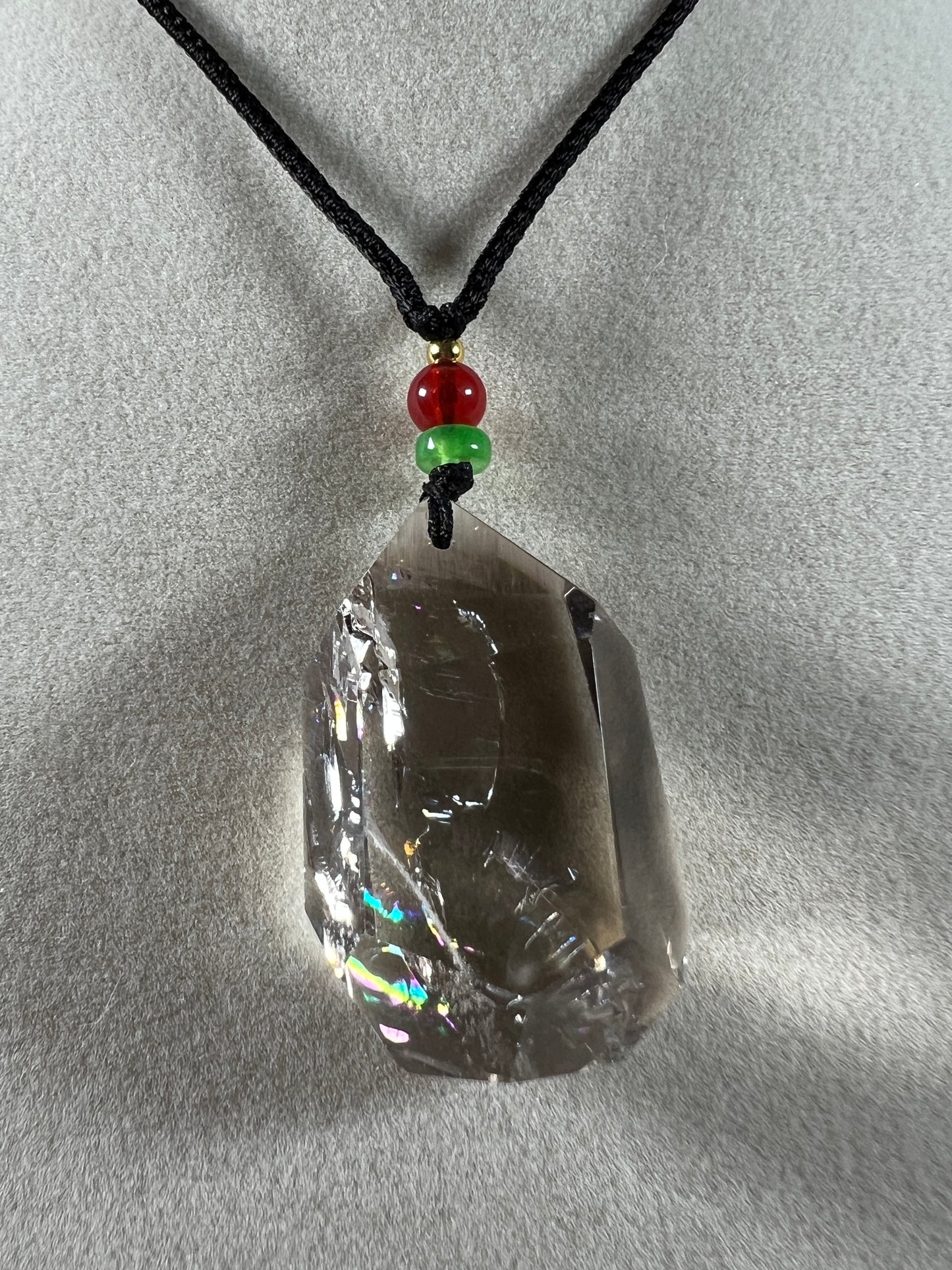 Smoky Quartz Pendant With Huge Rainbows. Gorgeous High Quality Necklace.