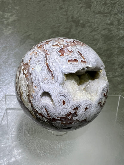 Mexican Crazy Lace Agate Sphere. 65mm. Incredible Sugar Druzy. High Quality With Amazing Colors And Patterns