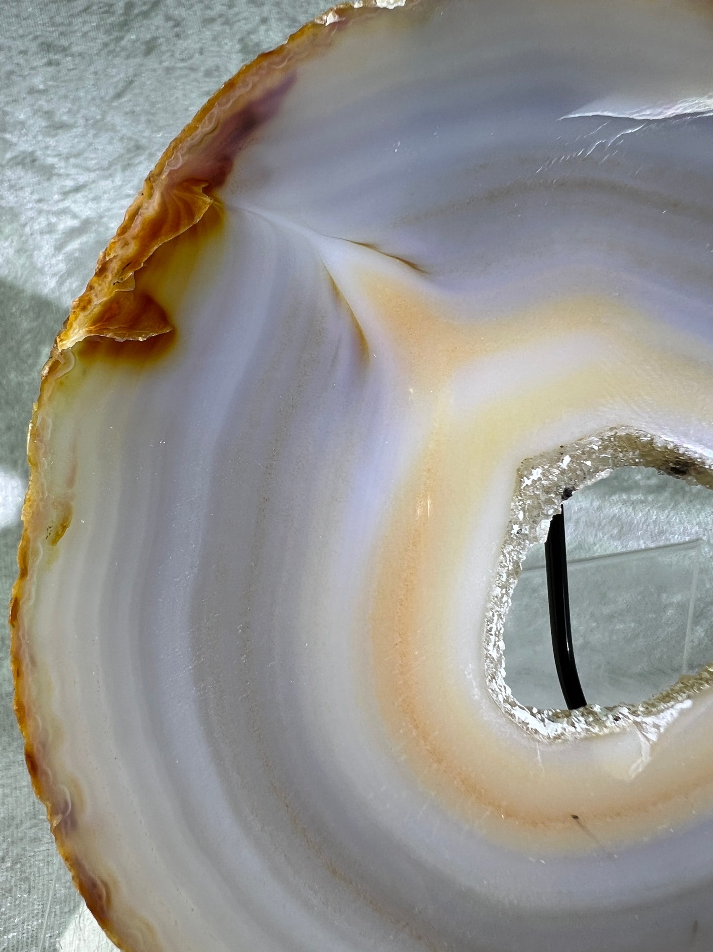 Druzy Agate Slab. Amazing Brazilian Agate Slice With A Black Metal Stand. Very Pretty Display Crystal.