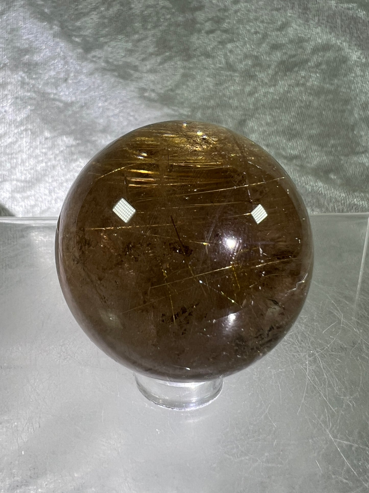 Rutile Quartz Sphere. Amazing Smoky Quartz With Stunning Golden Rutile Inclusions.