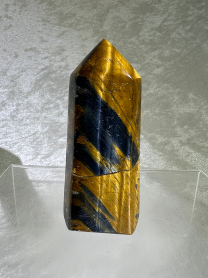 Blue Tigers Eye Crystal Tower. Amazing Rare Hawks Eye Crystal.