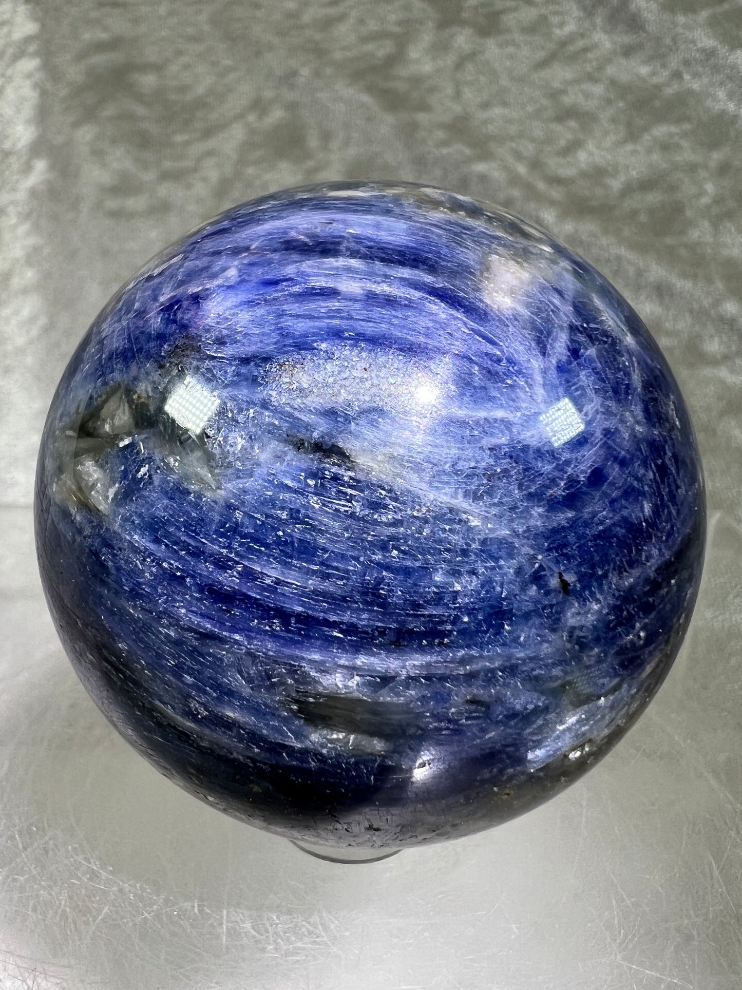 Kyanite Crystal Sphere. 58mm. Gorgeous Blue Kyanite Display Sphere. Interesting Crystal With Stunning Flash