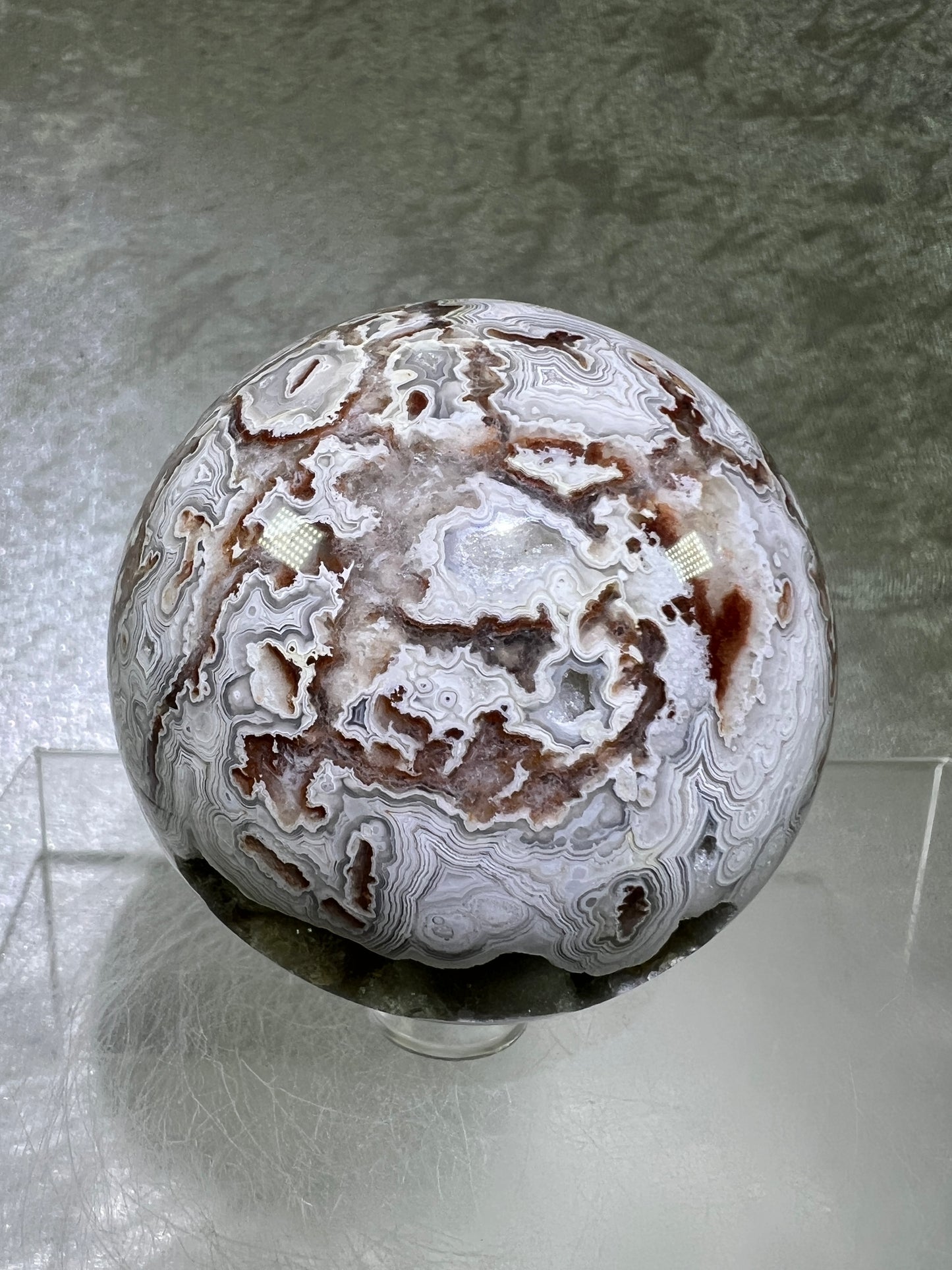 Mexican Crazy Lace Agate Sphere. 65mm. Incredible Sugar Druzy. High Quality With Amazing Colors And Patterns