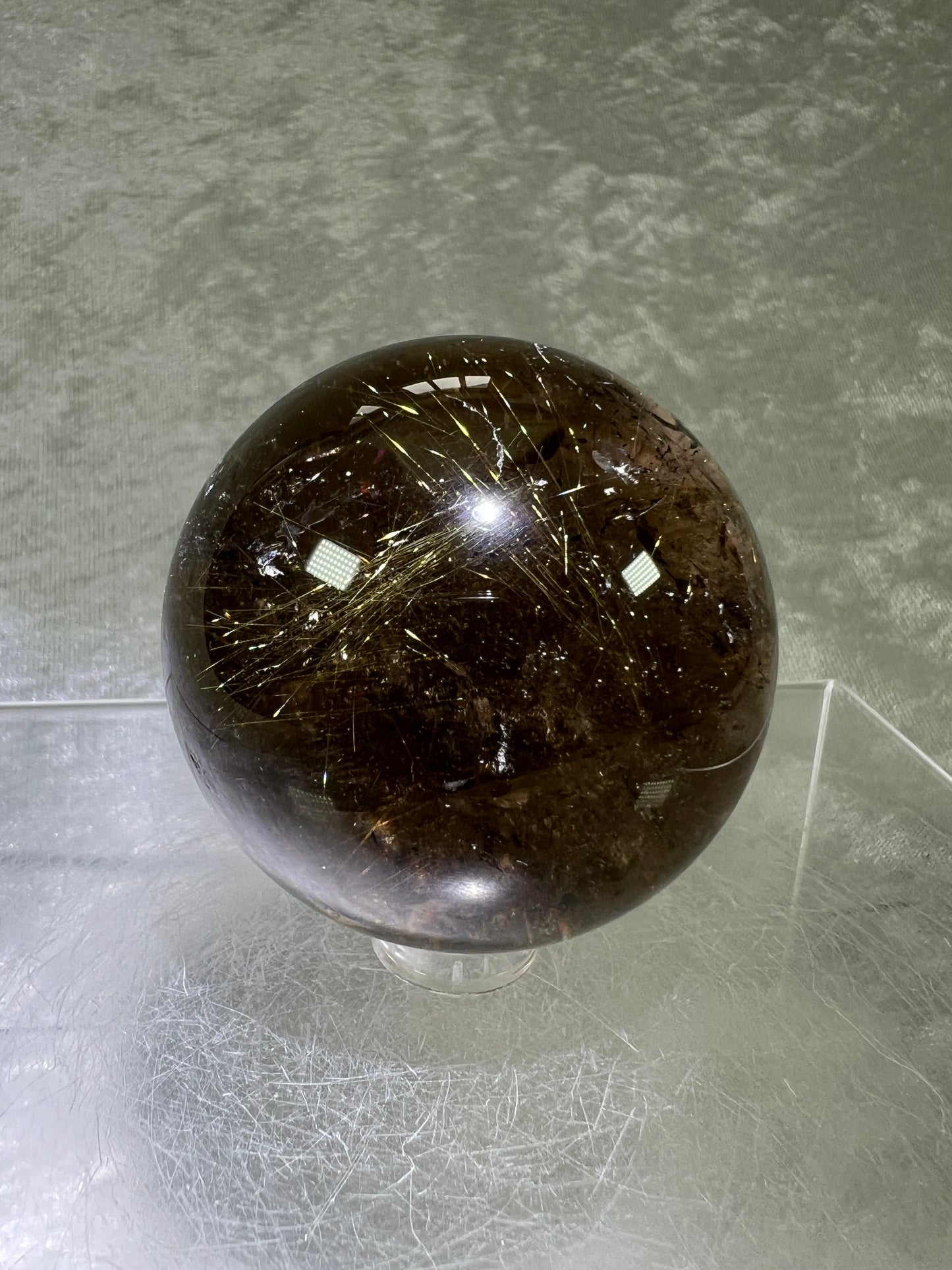 Rutilated Smoky Quartz Sphere. 55mm. High Quality Rutile Sphere With Big Rainbows.