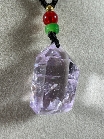 Amethyst Pendant With Stunning Rainbows. Incredible One Of A Kind Necklace. High Quality Polished Amethyst Jewelry