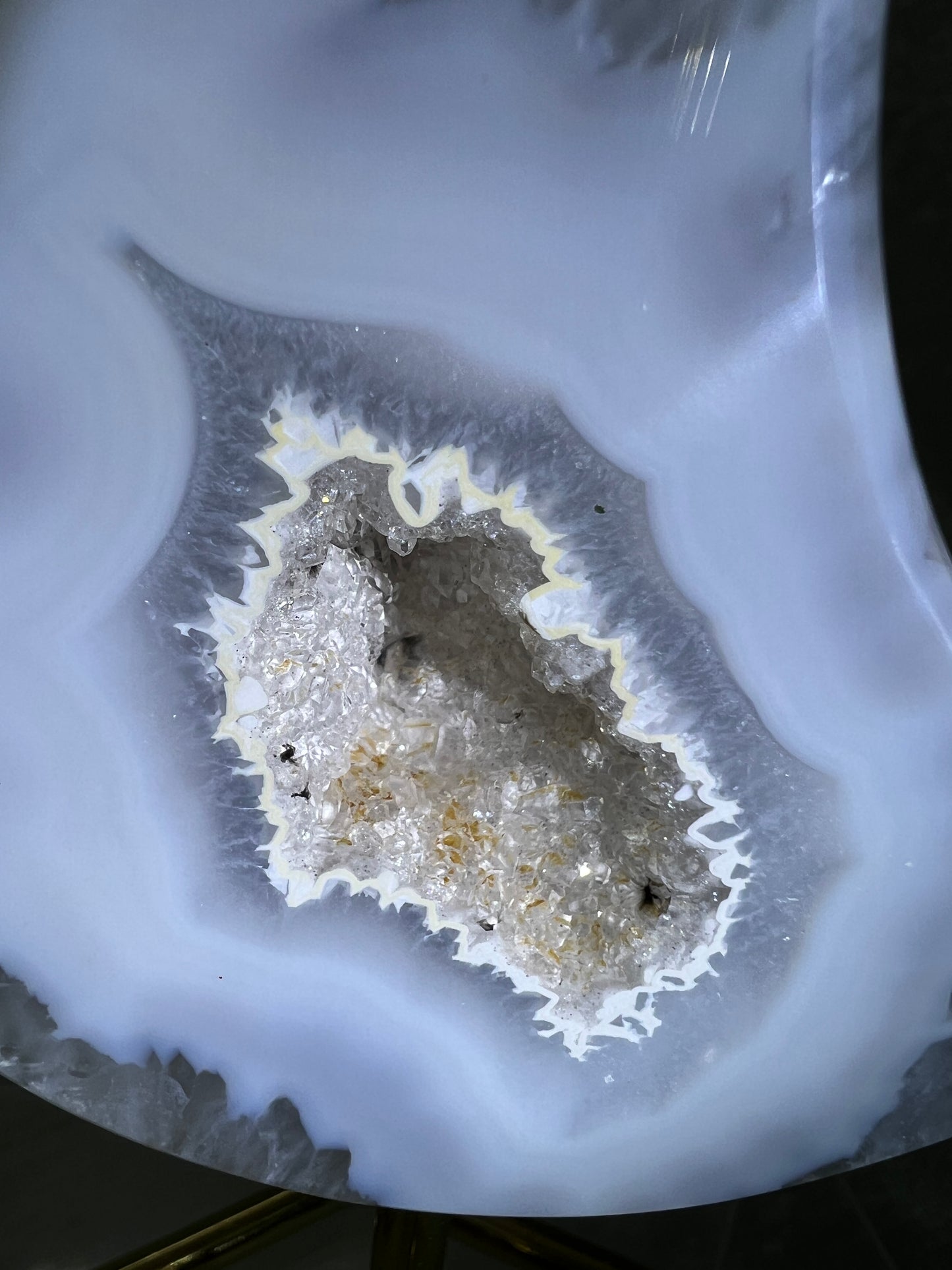 Druzy Agate Moon From Brazil. Gorgeous Sugar Druzy Moon With Custom Stand.