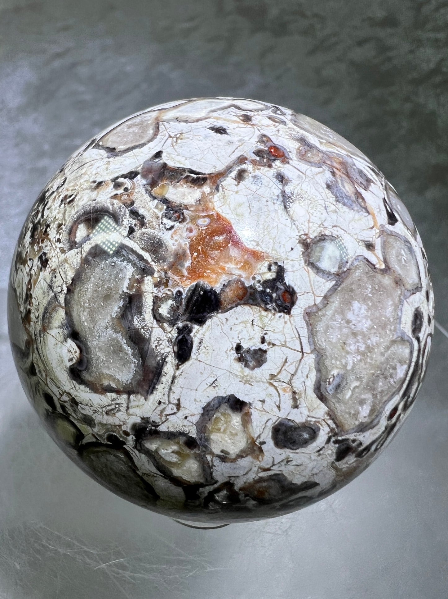 Money Agate Crystal Sphere. 60mm. Stunning Indonesian Bloodstone. Amazing Colors And Patterns