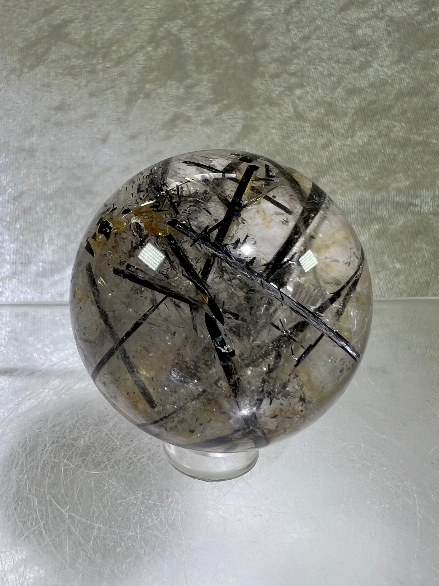 Black Tourmaline Quartz Sphere. Incredible Black Rutile Sphere. Tourmalinated Quartz Display Crystal