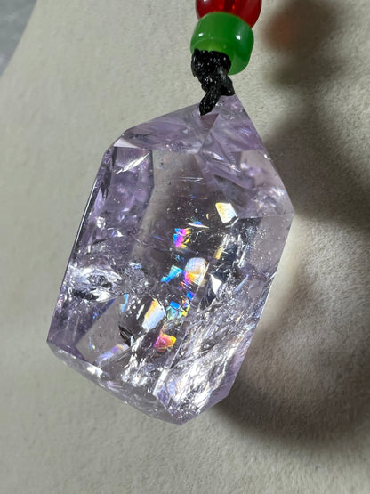 Amethyst Pendant With Stunning Rainbows. Incredible One Of A Kind Necklace. High Quality Polished Amethyst Jewelry