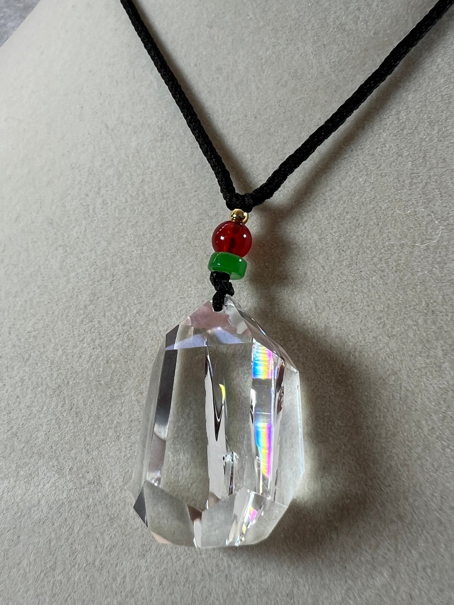 Clear Quartz Pendant With Amazing Rainbows. Very High Quality Polished Clear Quartz. One Of A Kind Necklace