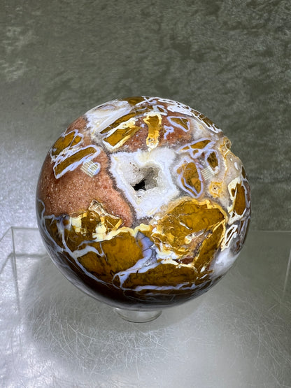 Indonesian East Java Plume Agate Sphere. 62mm. Very Rare Display Sphere. Amazing Druzy, Colors, And Patterns