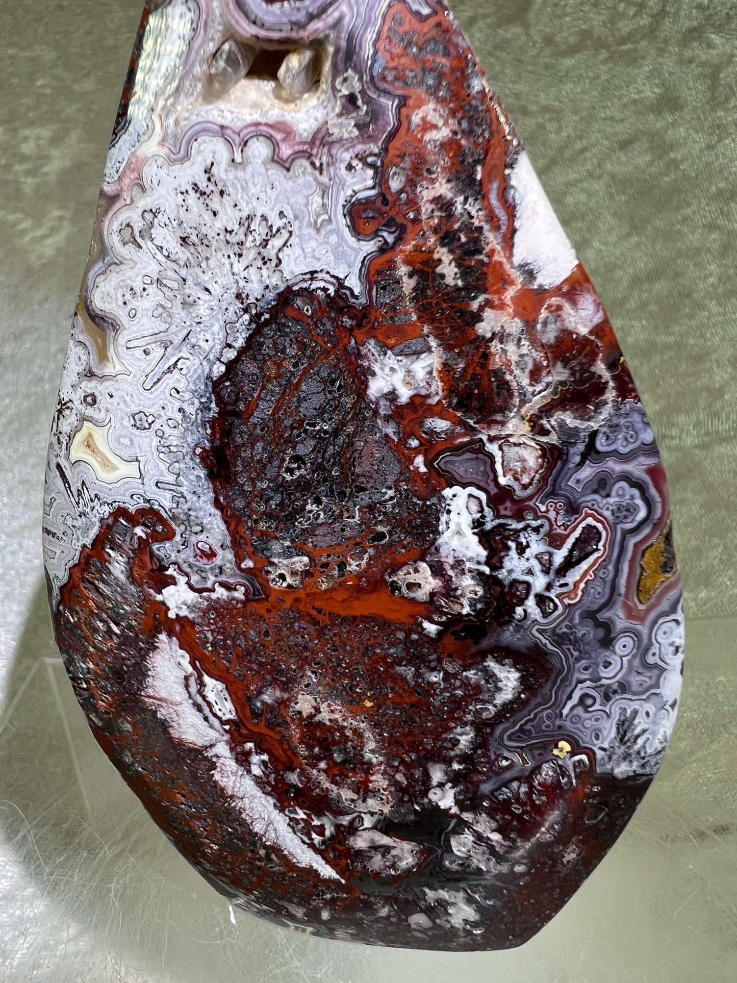 Mexican Crazy Lace Agate Flame. Druzy Polished Freeform Flame. Beautiful Colors And Patterns.