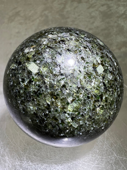 Peridot Olivine Sphere. Rare Peridot In Matrix Sphere. Gorgeous Green Gem Flash