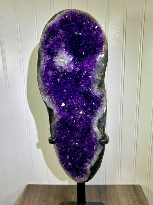 Amethyst Geode Specimen. Extra Large Uruguayan Specimen. Gorgeous Top Quality Statement Piece! Custom Made Steel Stand