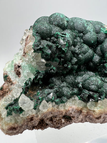 Ball Malachite On A Druzy Quartz And Dolomite Matrix. Rare Beautiful Specimen From Congo.