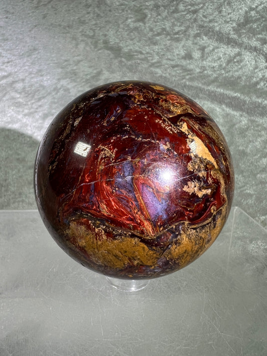 Pietersite Crystal Sphere. 66mm. Stunning Red Pietersite Crystal. Rare And Very Flashy Crystal