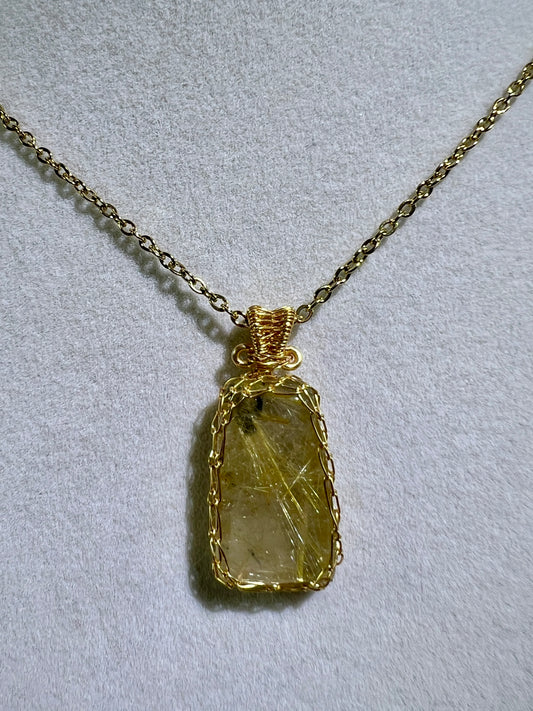 Rutile Quartz Pendant. Stunning Wire Wrap Rutile Necklace. Gorgeous Rutilated Quartz