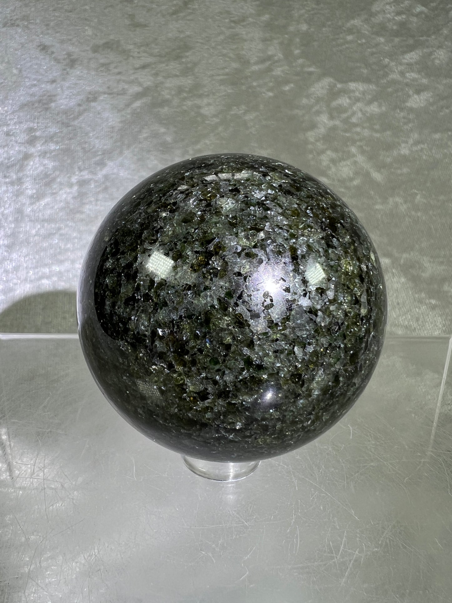 Peridot Olivine Sphere. Rare Peridot In Matrix Sphere. Gorgeous Green Gem Flash