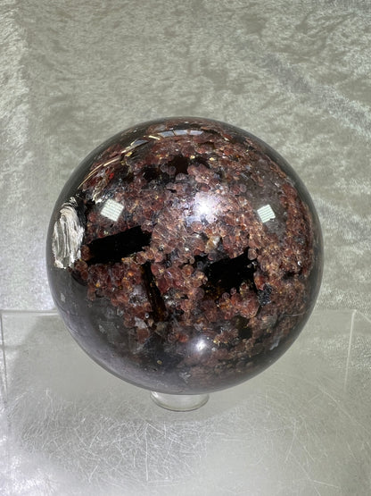 Garnet And Biotite Mica Sphere. 69mm. Stunning Garnet Display Sphere With Lots Of Mica Flash.