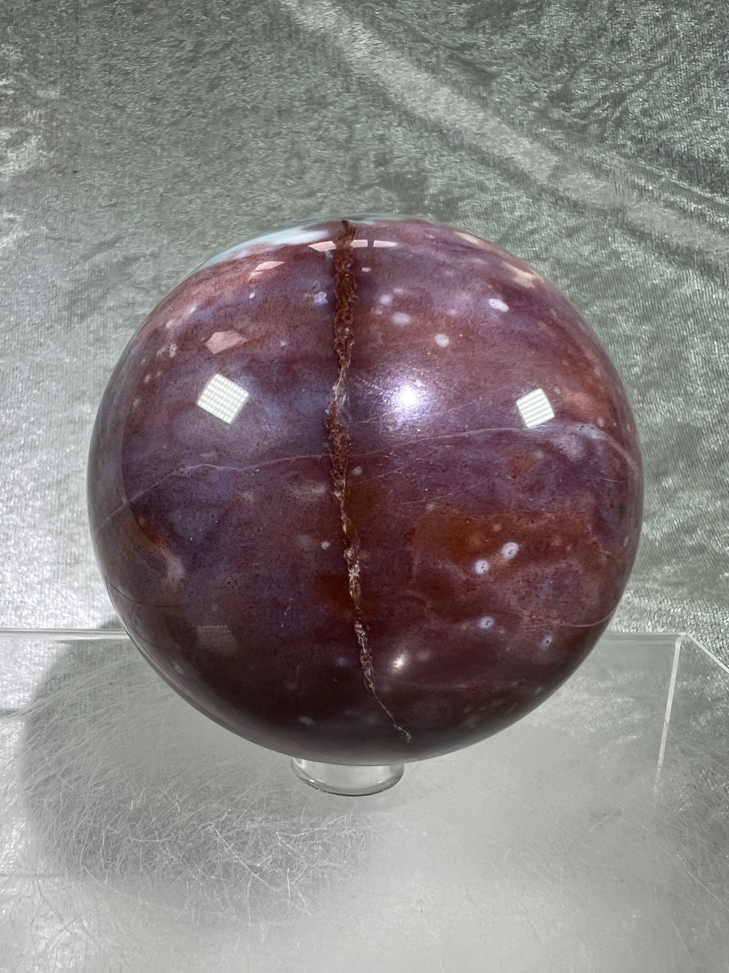 Ocean Jasper Crystal Sphere. 71mm. Gorgeous Rare Purples And Greens. Amazing Display Sphere.