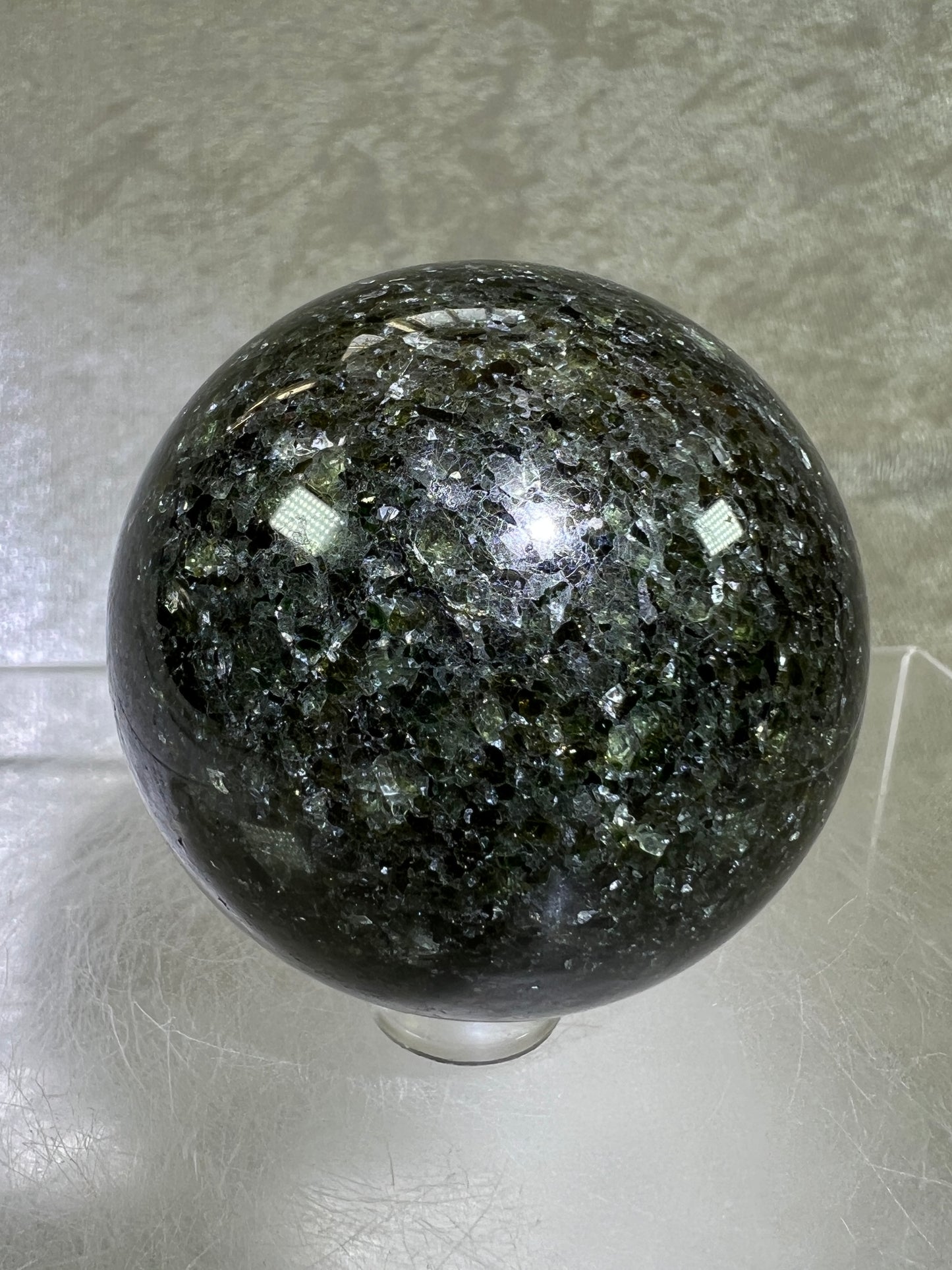 Peridot Olivine Sphere. Rare Peridot In Matrix Sphere. Gorgeous Green Gem Flash