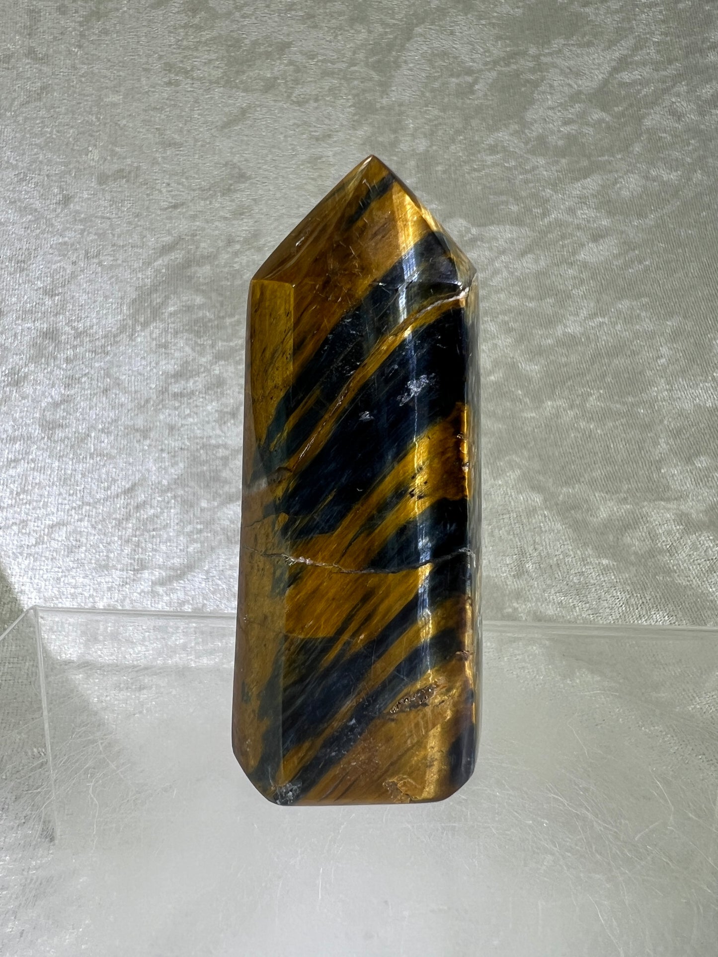 Blue Tigers Eye Crystal Tower. Amazing Rare Hawks Eye Crystal.