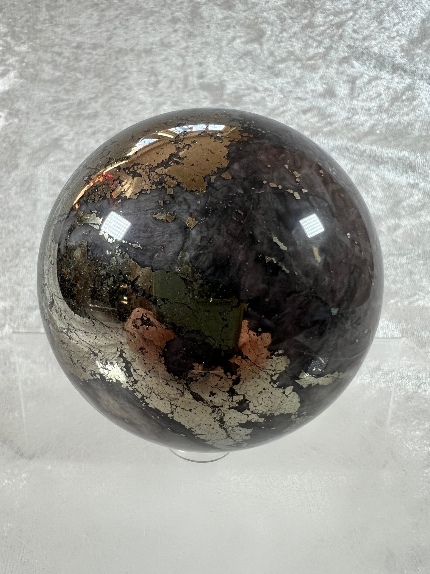 Pyrite And Purple Agate Sphere. 71mm. Gorgeous Large Sphere. Beautiful Color Combination.